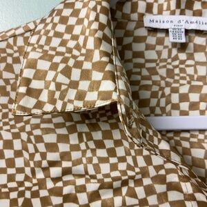 Maison D’Amelie Funky Checkered Silk Tie Blouse